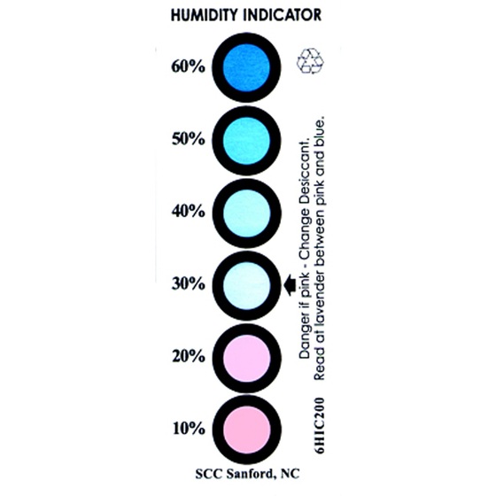 Moisture indicator 10-60%,  Cobalt free